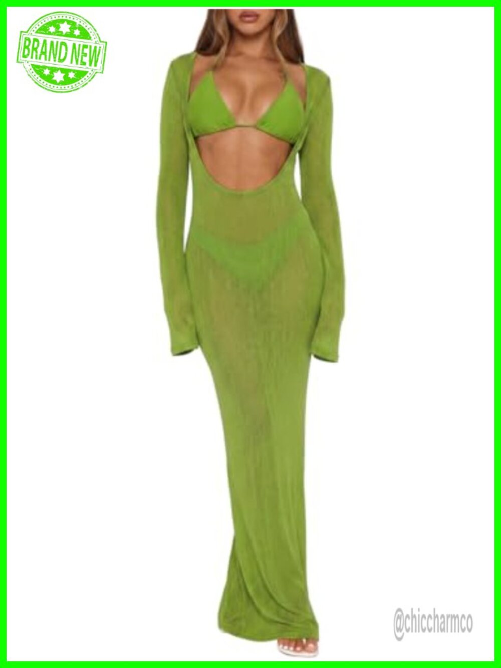 3 Piece Swimsuit Set Cover Up & Triangle Bikini Swimwear